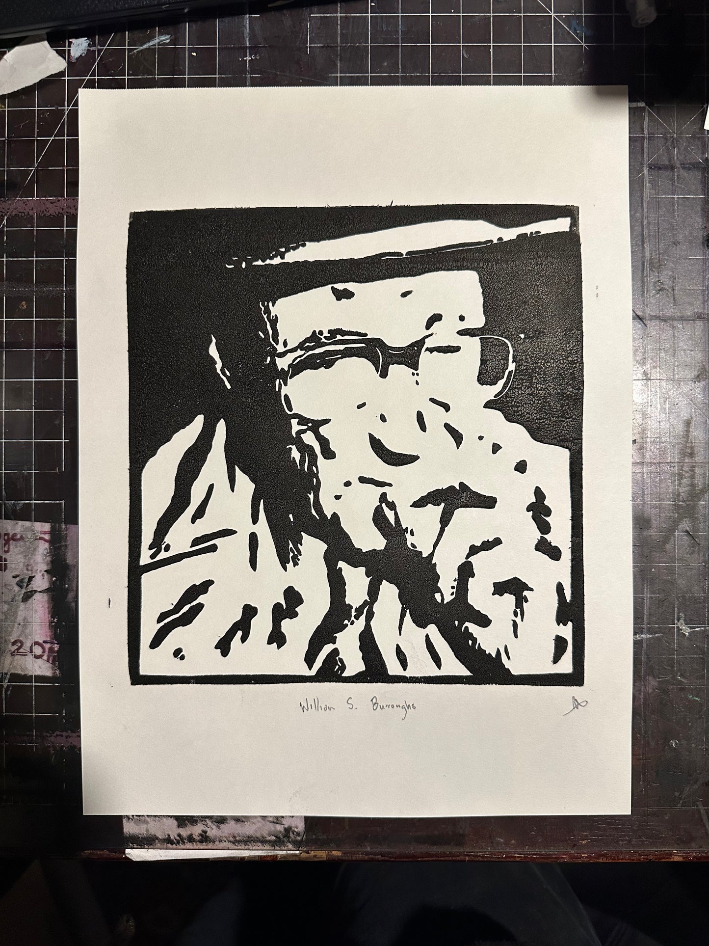 William S Burroughs Block Print