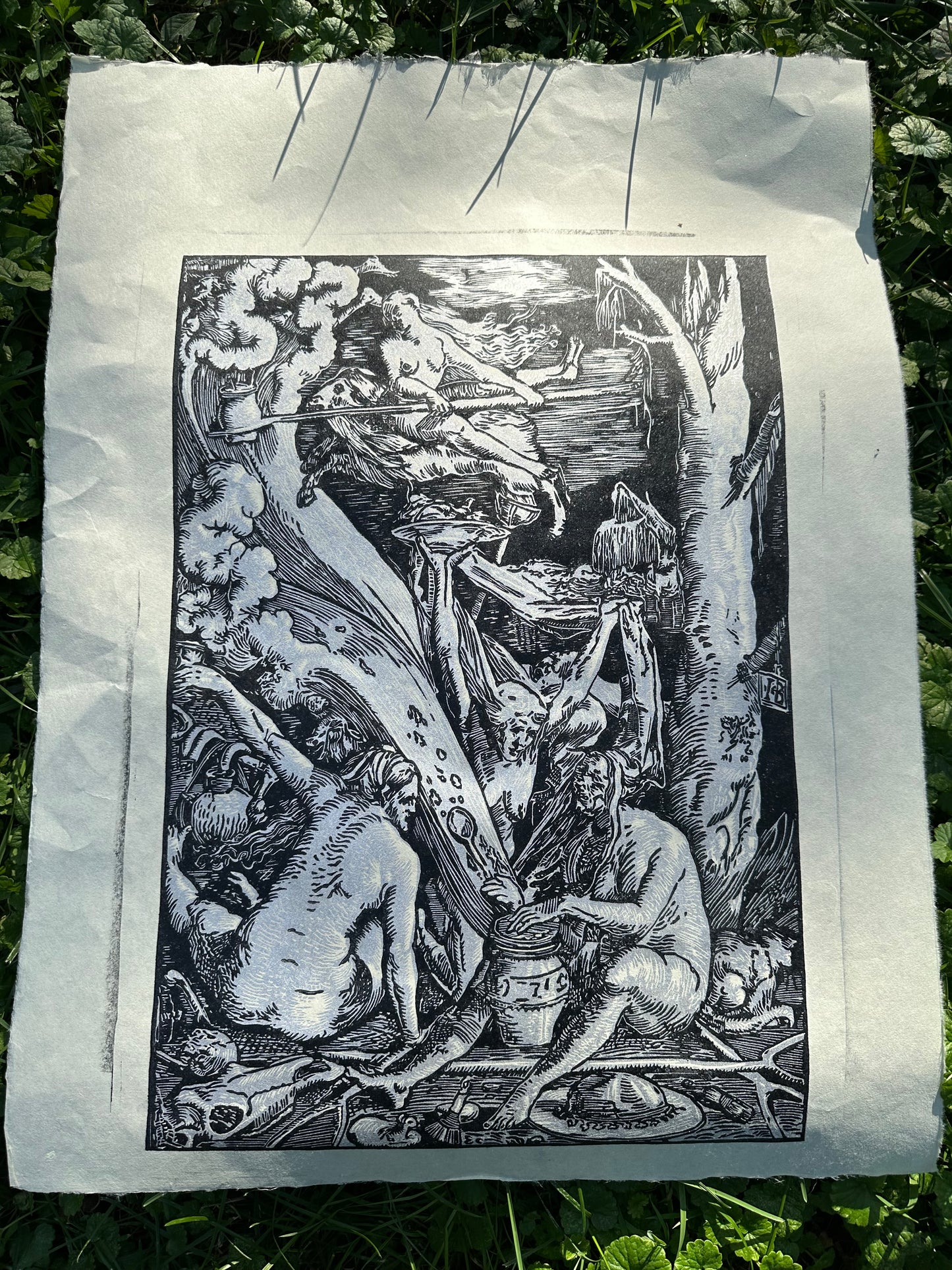 "The Witches" remake, Baldung ~16"x22," Reduction Print (2 color)