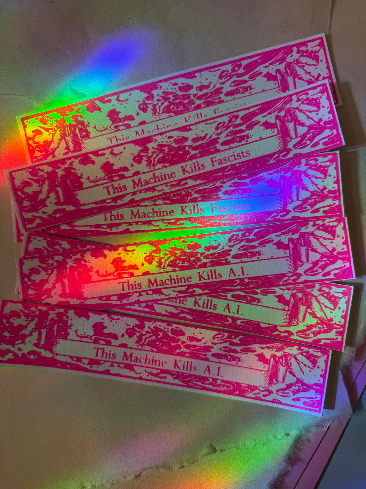 "This Machine" Antifascist, Anti-AI Bookmarks